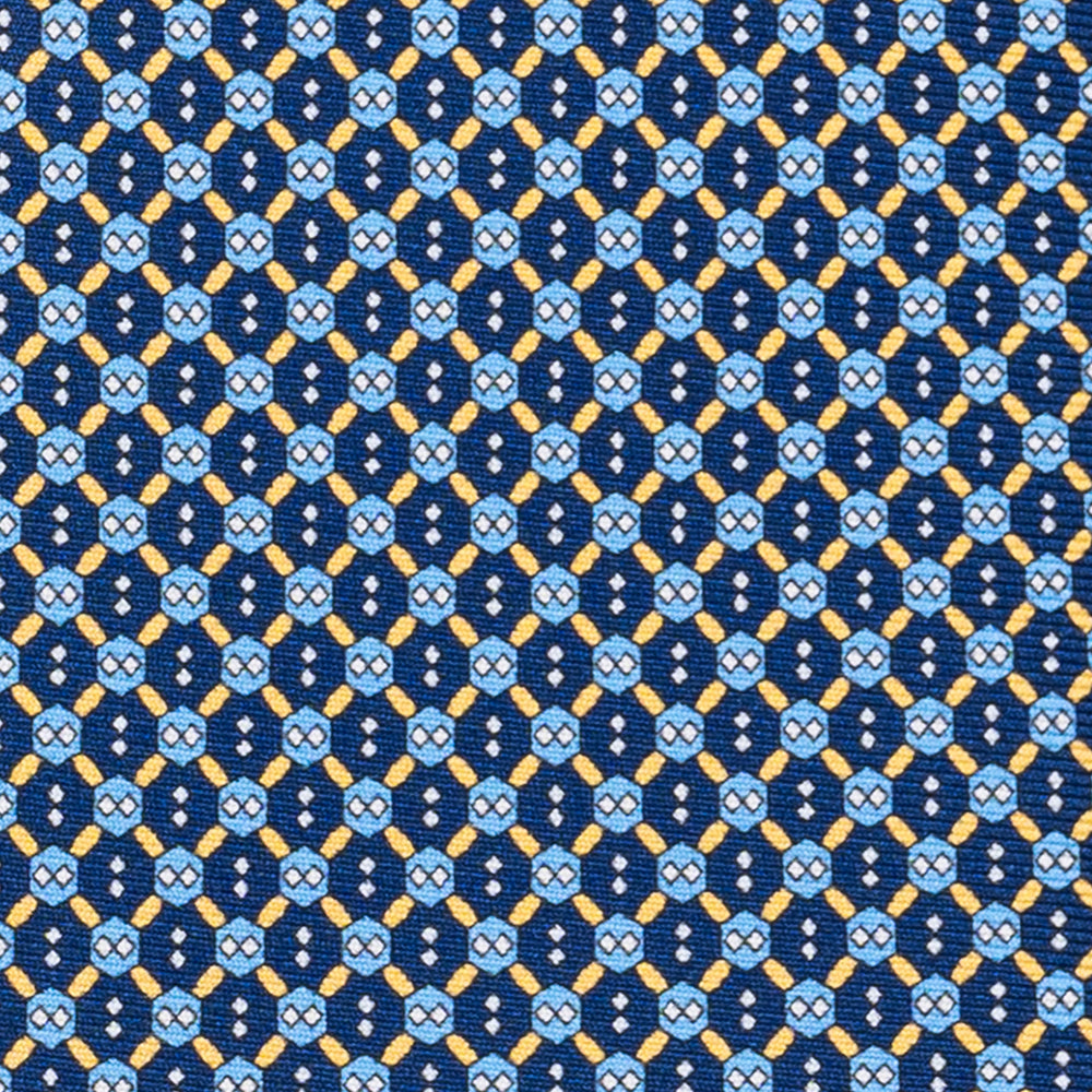 Cravatta 3 pieghe in Seta, Fantasia Geometrica, Blu Giallo - JA058626_4 T