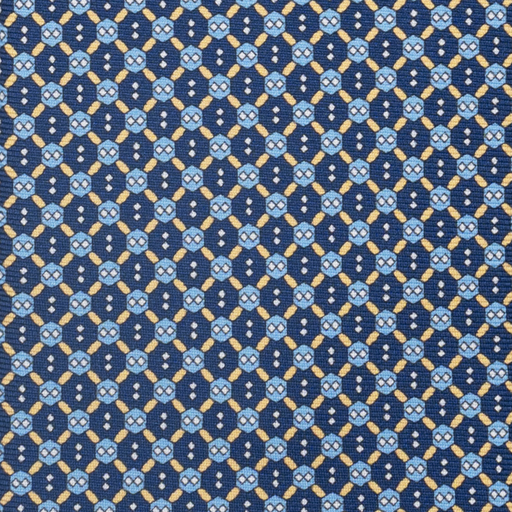 3-Fold Silk Tie, Geometric Pattern, Blue and Yellow - JA058626_4