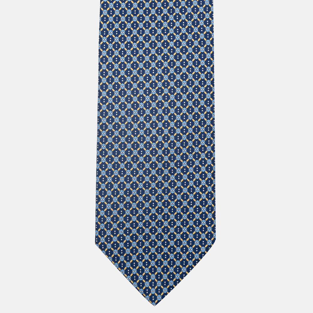 3-Fold Silk Tie, Geometric Pattern, Blue and Yellow - JA058626_4