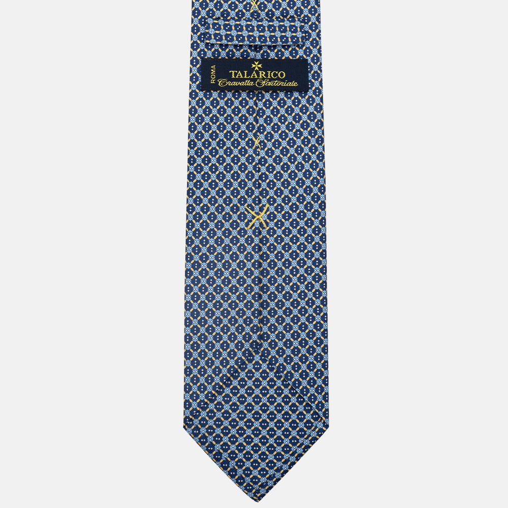 3-Fold Silk Tie, Geometric Pattern, Blue and Yellow - JA058626_4