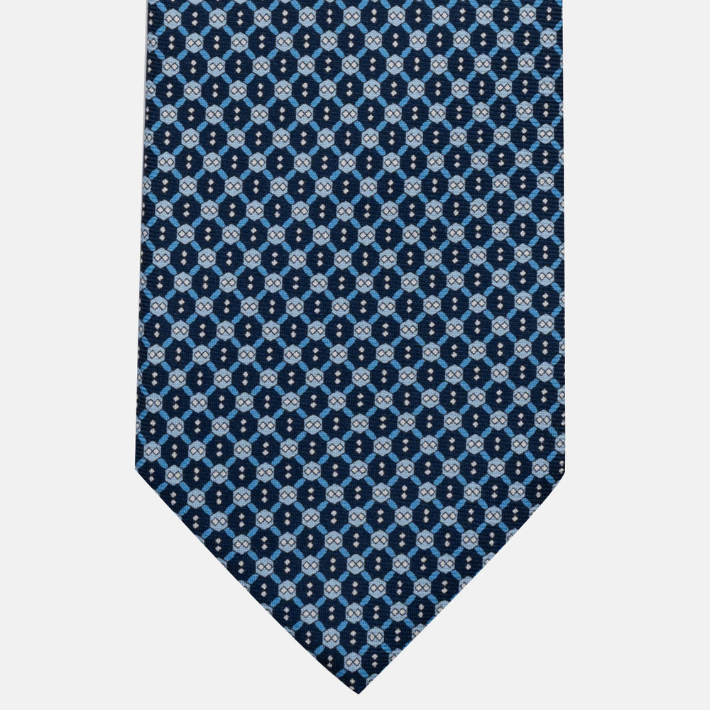Cravatta 3 pieghe in Seta, Fantasia Geometrica, Blu Celeste - JA058626_7