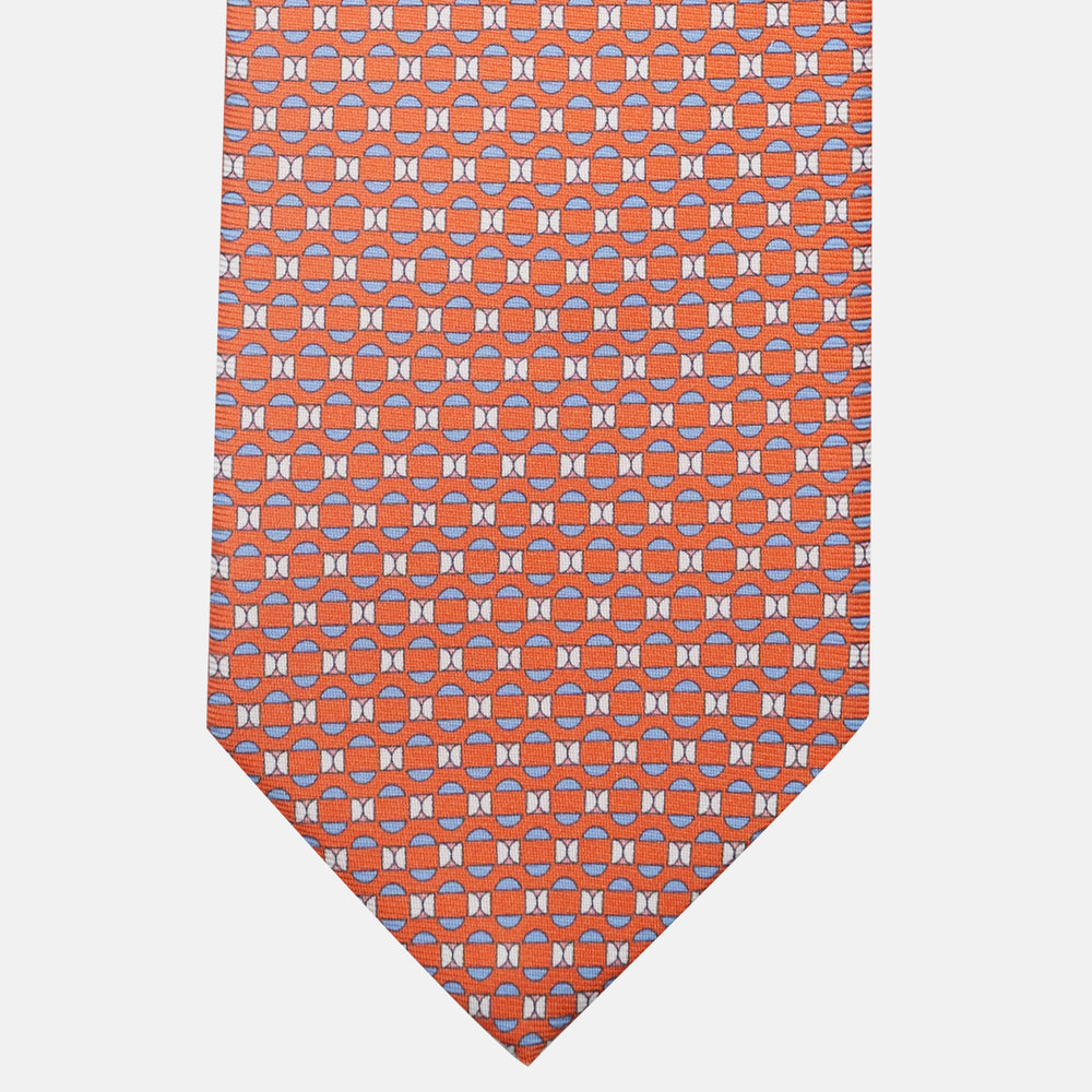 3-Fold Silk Tie, Geometric Pattern, Orange - JA058627_2