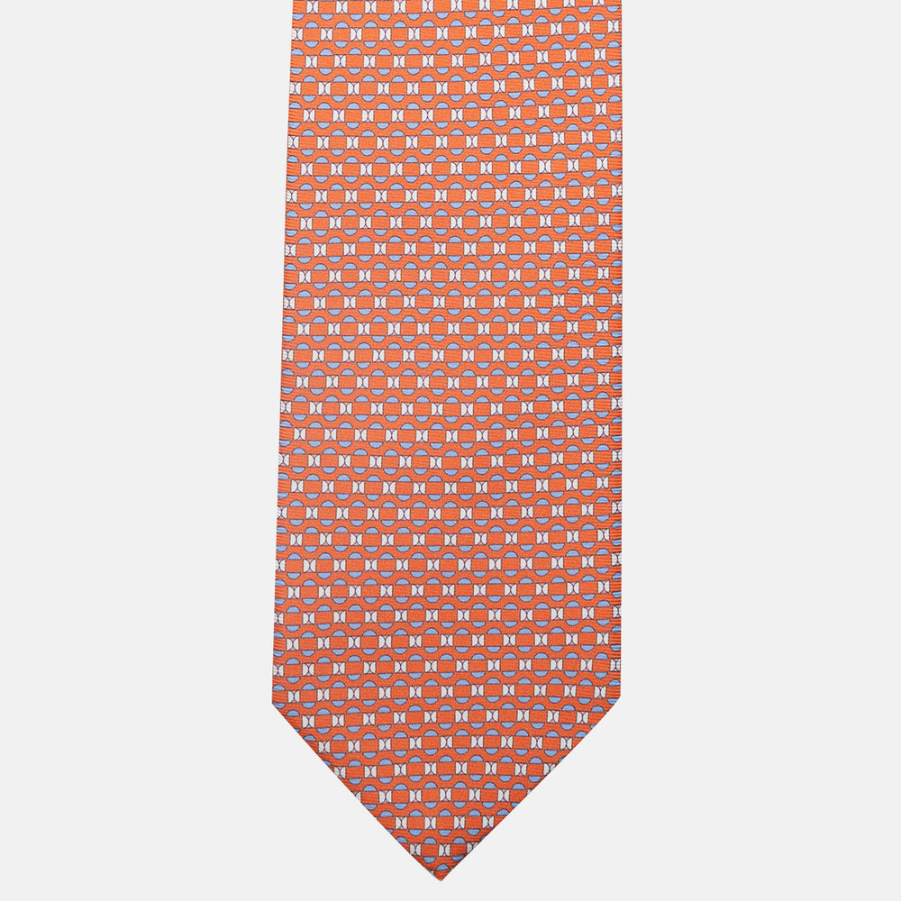 3-Fold Silk Tie, Geometric Pattern, Orange - JA058627_2
