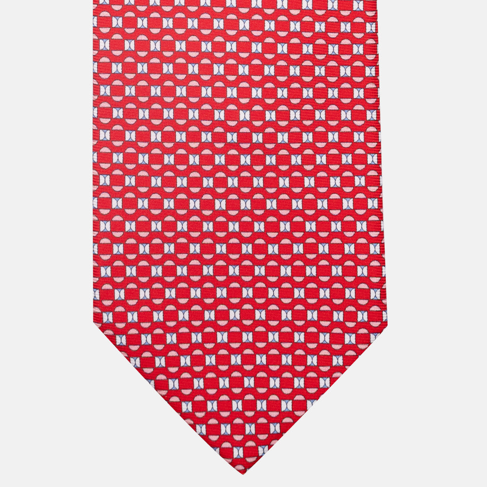3-Fold Silk Tie, Geometric Pattern, Red - JA058627_3