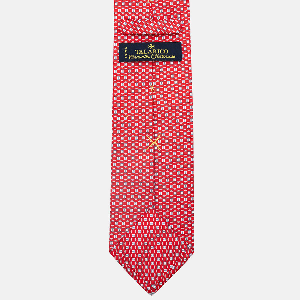 3-Fold Silk Tie, Geometric Pattern, Red - JA058627_3