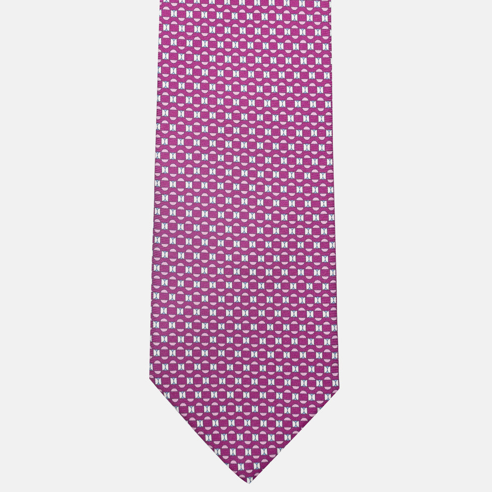 Cravatta 3 pieghe in Seta, Fantasia Geometrica, Magenta - JA058627_4