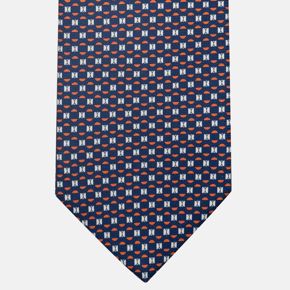3-Fold Silk Tie, Geometric Pattern, Blue Orange - JA058627_5