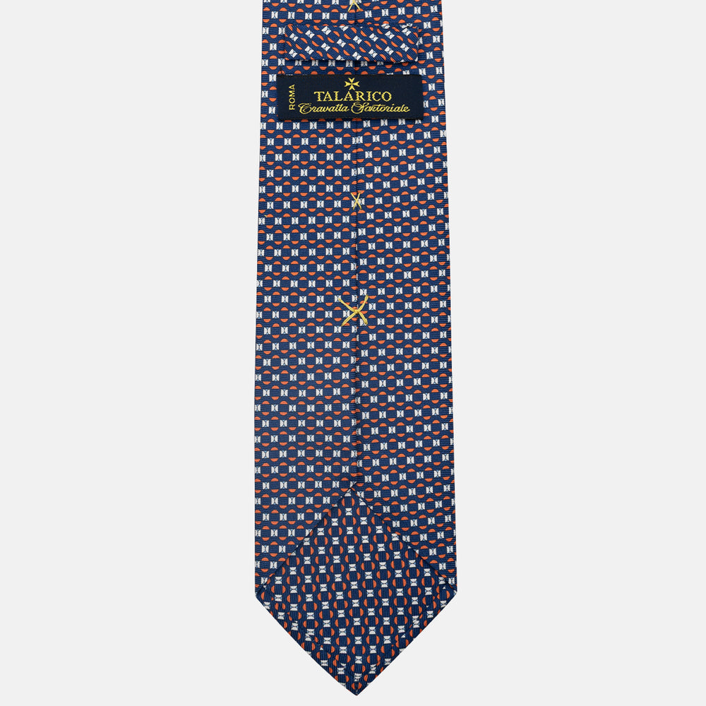 3-Fold Silk Tie, Geometric Pattern, Blue Orange - JA058627_5