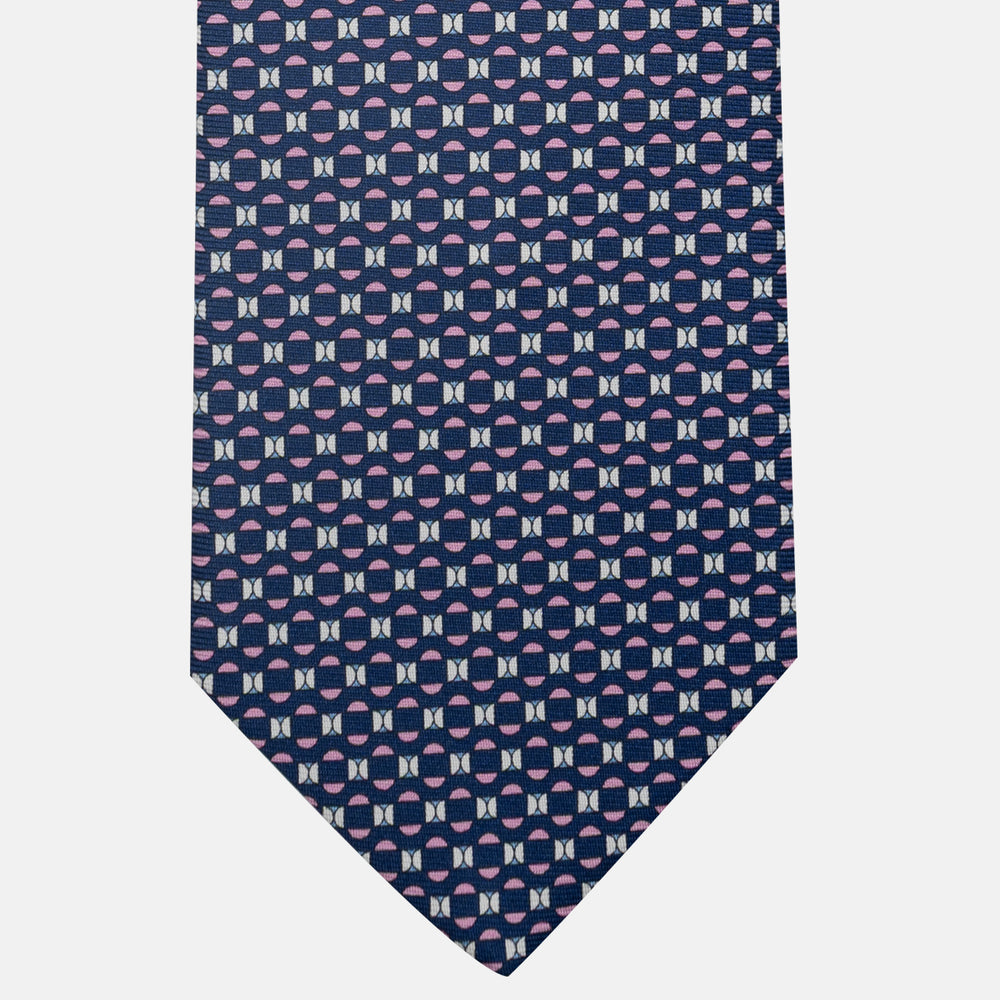 3-Fold Silk Tie, Geometric Pattern, Blue Pink - JA058627_6