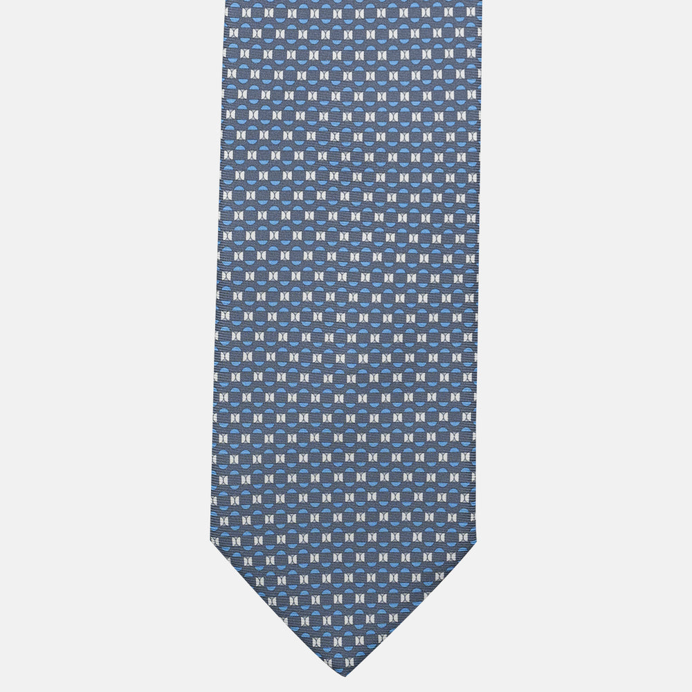3-Fold Silk Tie, Geometric Pattern, Grey - JA058627_7