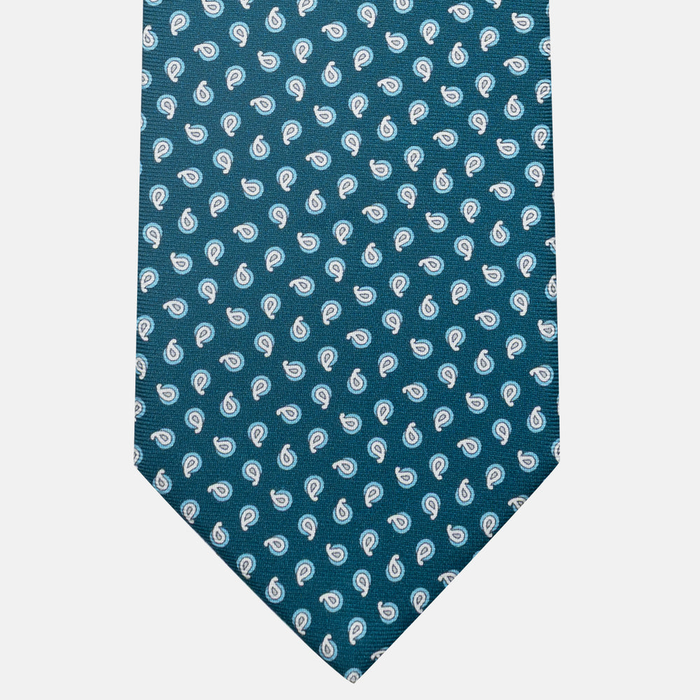 3-Fold Silk Tie, Micro Pattern, Teal - JA058631_1