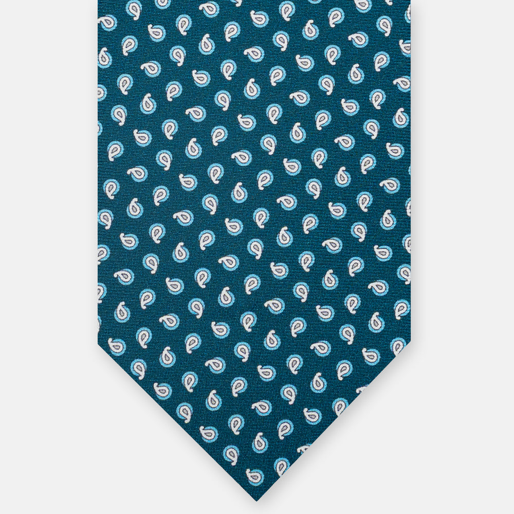 3-fold Silk Tie, Micro Pattern, Teal - JA058631_1 T