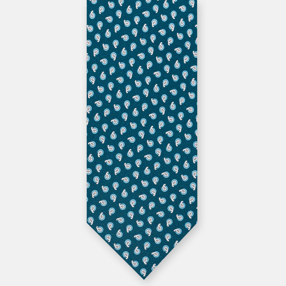3-fold Silk Tie, Micro Pattern, Teal - JA058631_1 T