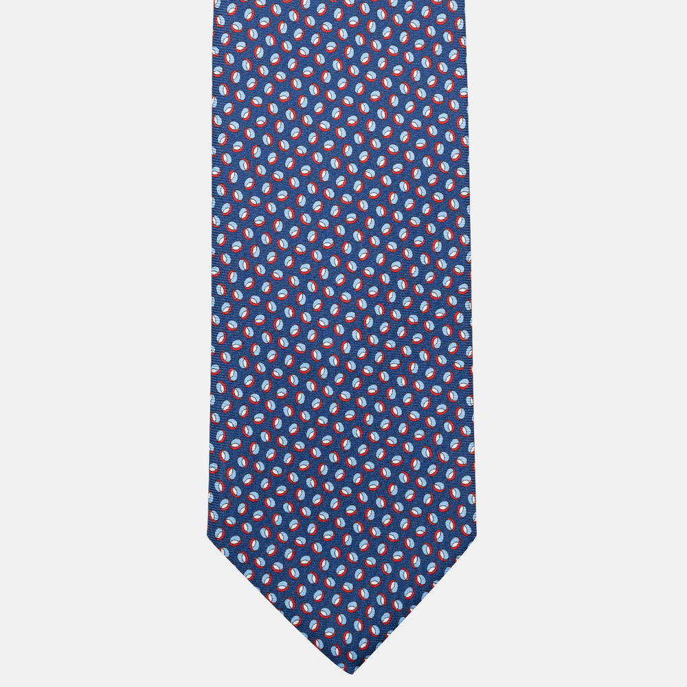 3-Fold Silk Tie, Micro Pattern, Blue and Red - JA058632_1