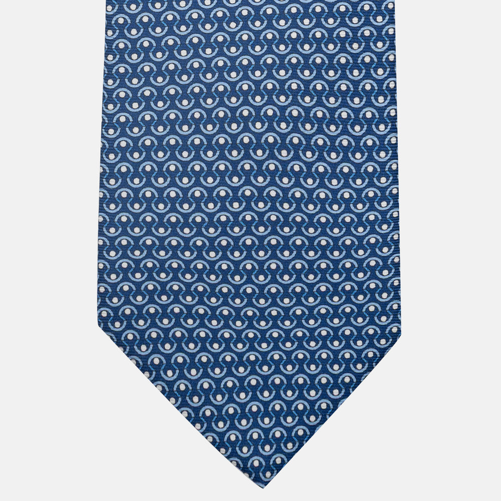 3-Fold Silk Tie, Geometric Pattern, Blue - JA058633_1