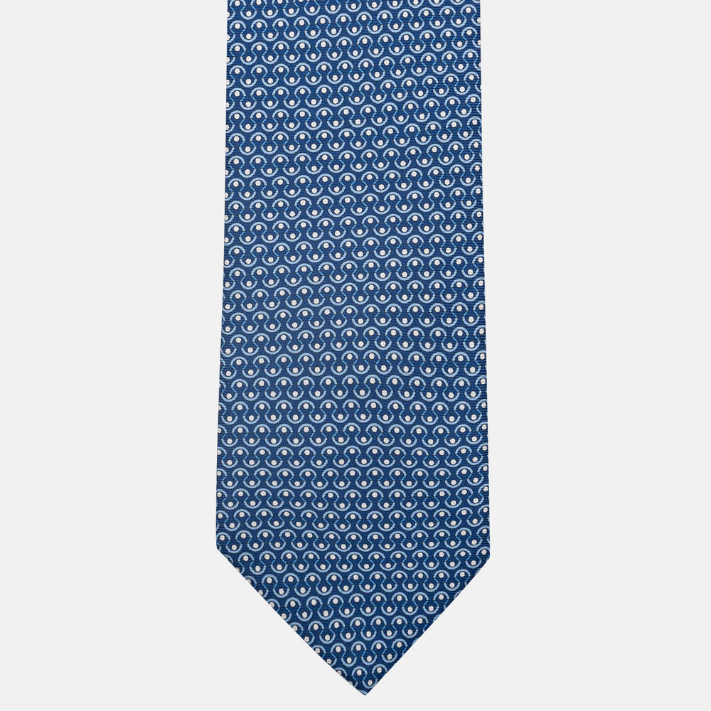 3-Fold Silk Tie, Geometric Pattern, Blue - JA058633_1