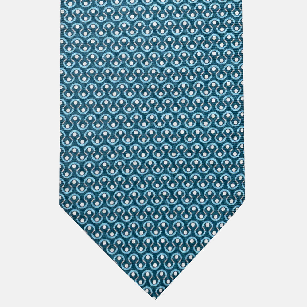 3-Fold Silk Tie, Geometric Pattern, Teal - JA058633_2