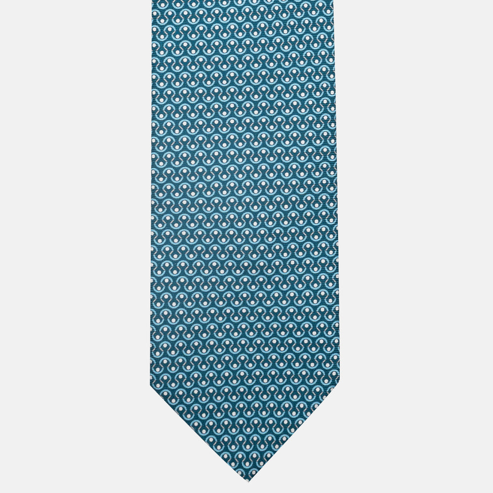 3-Fold Silk Tie, Geometric Pattern, Teal - JA058633_2