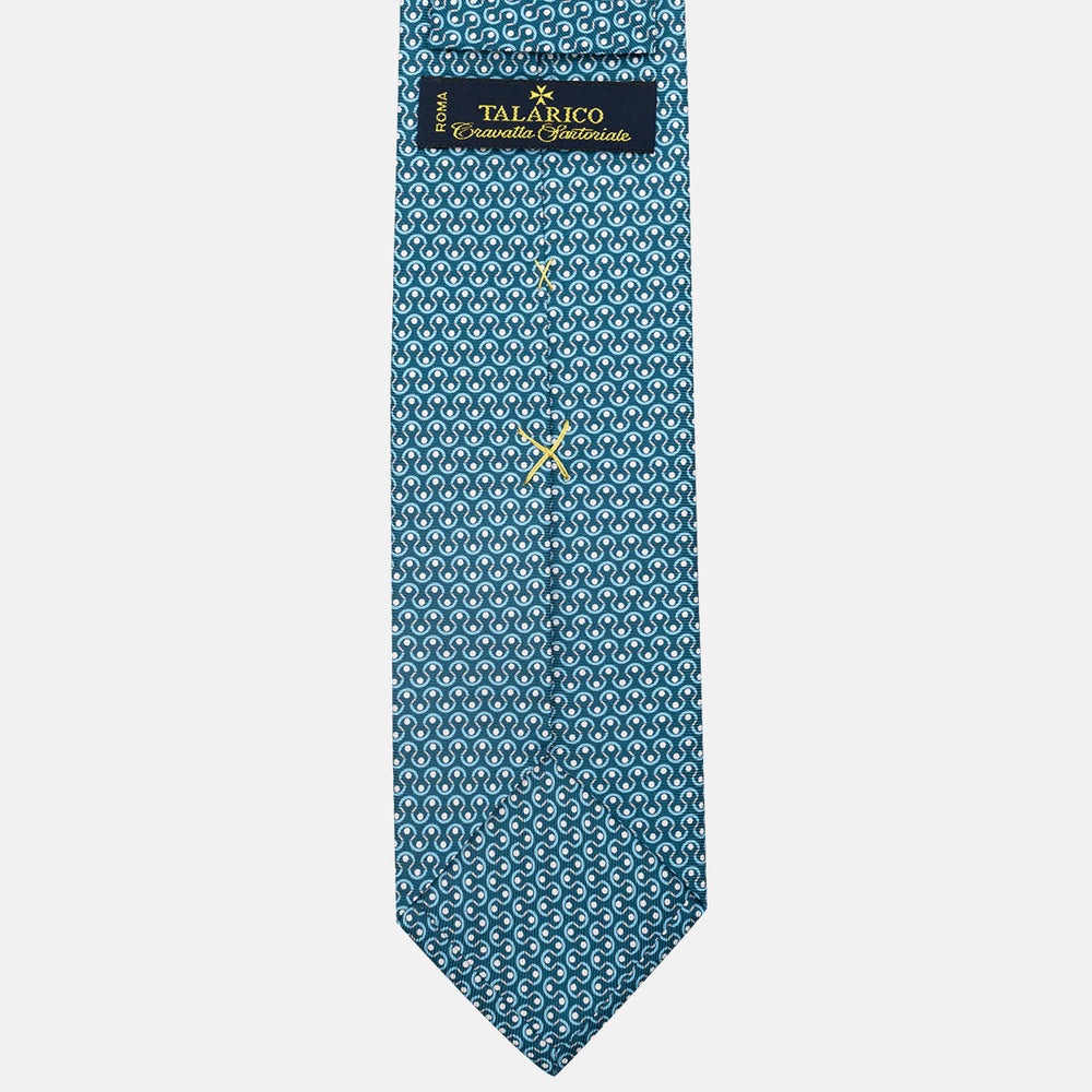 3-Fold Silk Tie, Geometric Pattern, Teal - JA058633_2