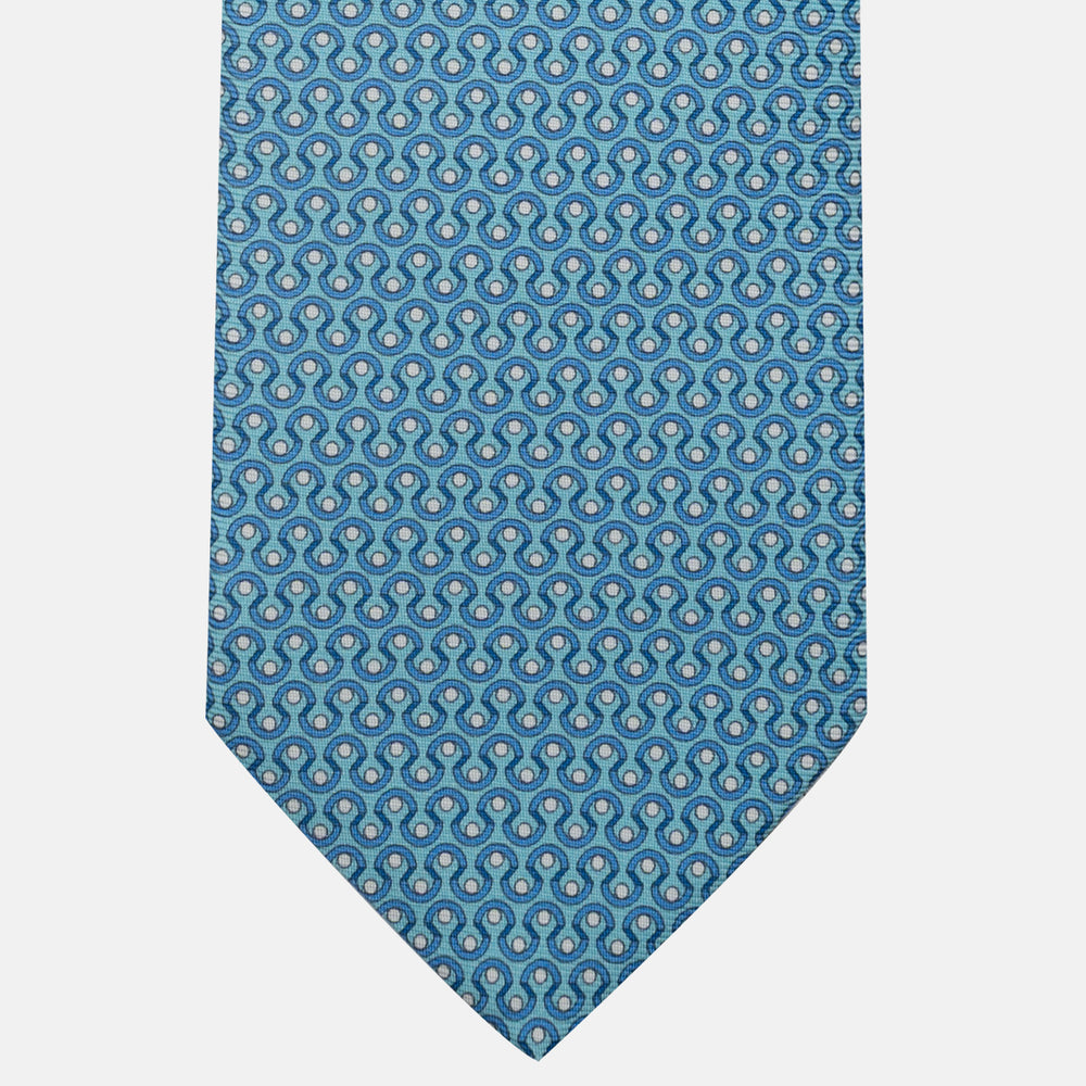 3-Fold Silk Tie, Geometric Pattern, Light Blue - JA058633_3
