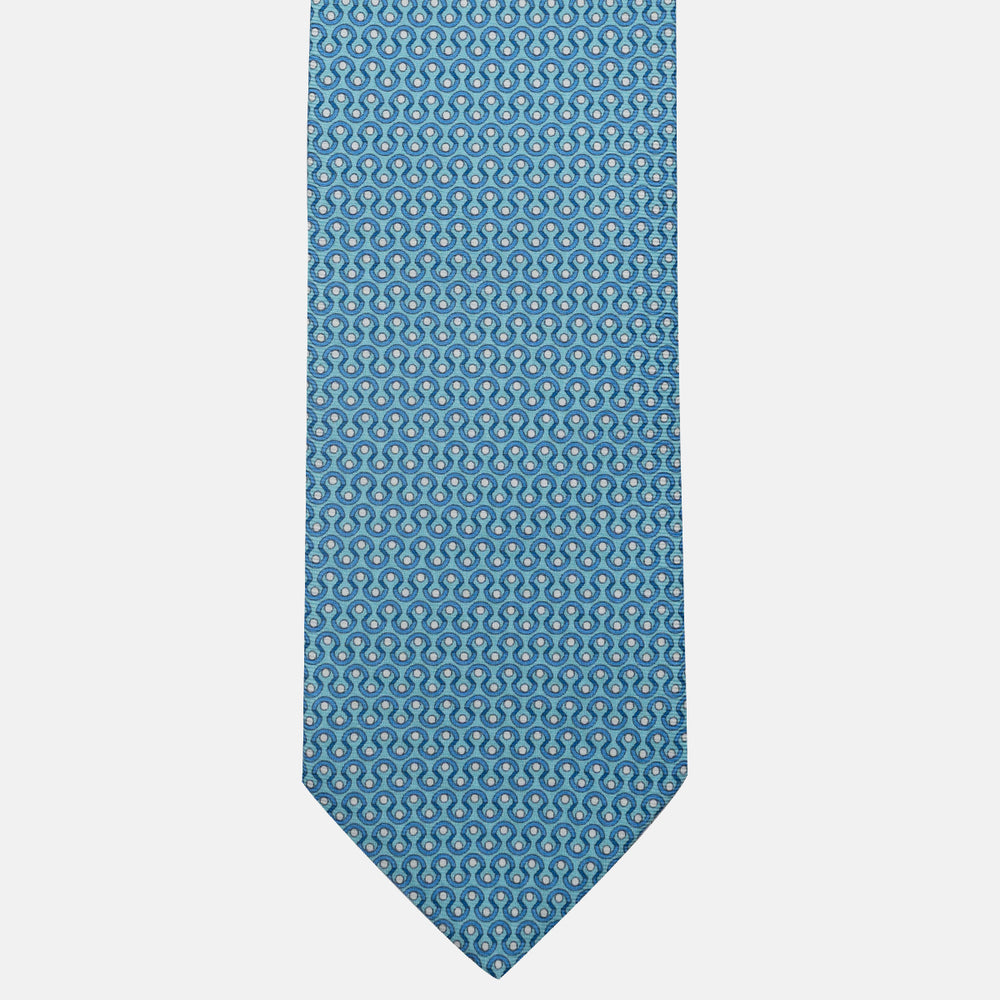 3-Fold Silk Tie, Geometric Pattern, Light Blue - JA058633_3