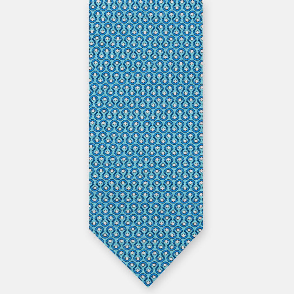 3-Fold Silk Tie, Geometric Pattern, Aqua - JA058633_3 T