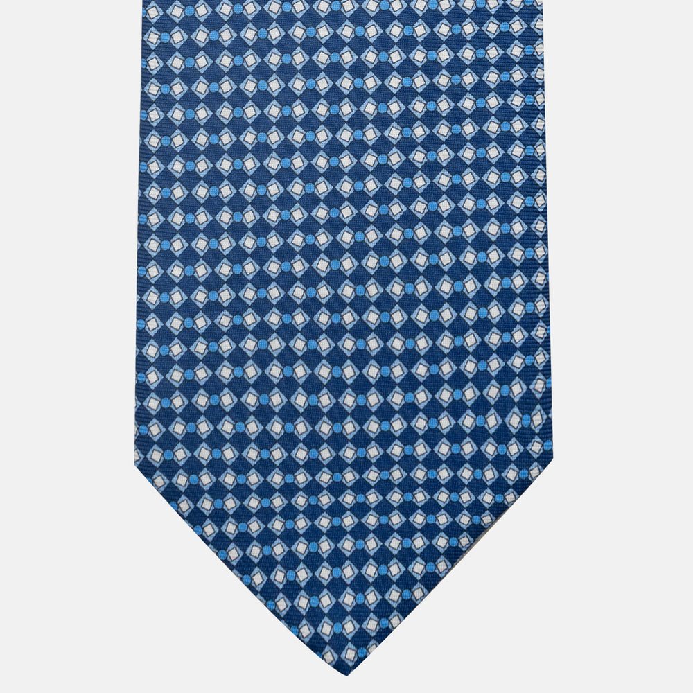 3-Fold Silk Tie, Geometric Pattern, Blue - JA058634_1