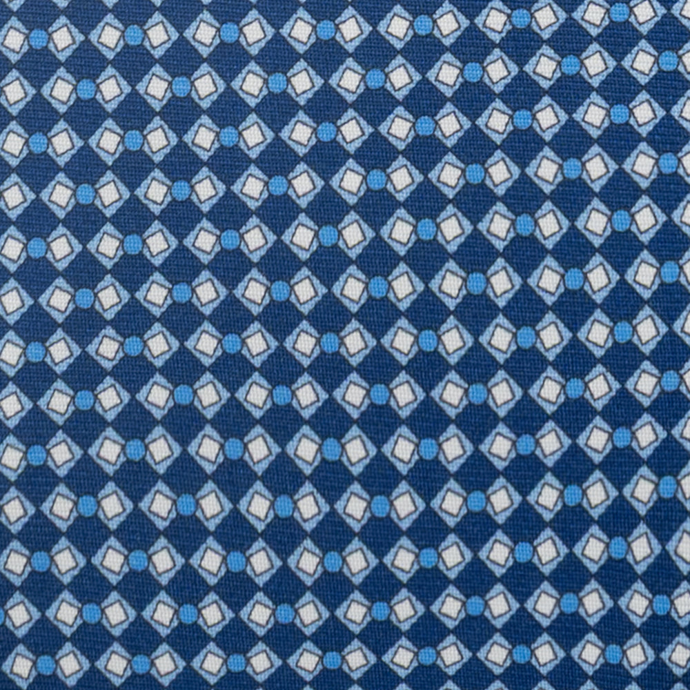 3-Fold Silk Tie, Geometric Pattern, Blue - JA058634_1