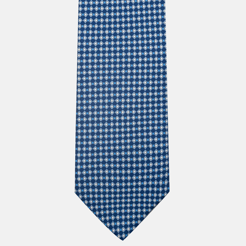 3-Fold Silk Tie, Geometric Pattern, Blue - JA058634_1