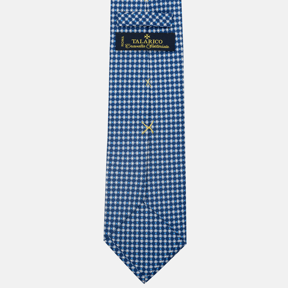 3-Fold Silk Tie, Geometric Pattern, Blue - JA058634_1