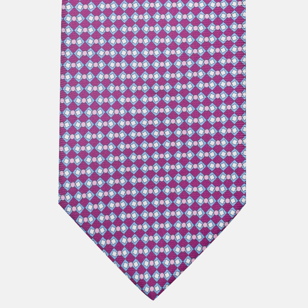 3-Fold Silk Tie, Geometric Pattern, Magenta - JA058634_2