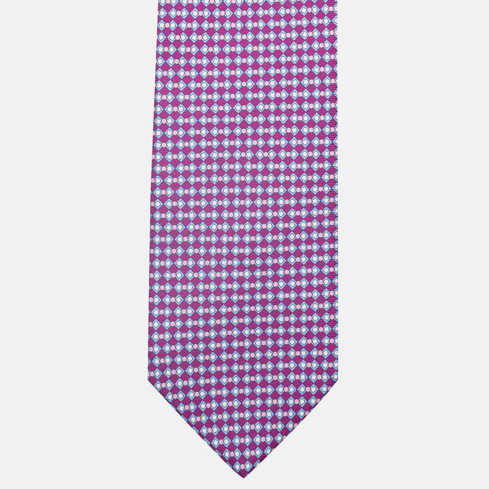 3-Fold Silk Tie, Geometric Pattern, Magenta - JA058634_2