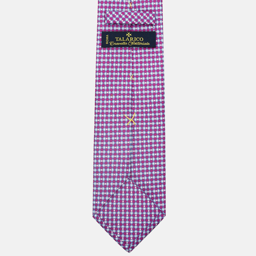 3-Fold Silk Tie, Geometric Pattern, Magenta - JA058634_2
