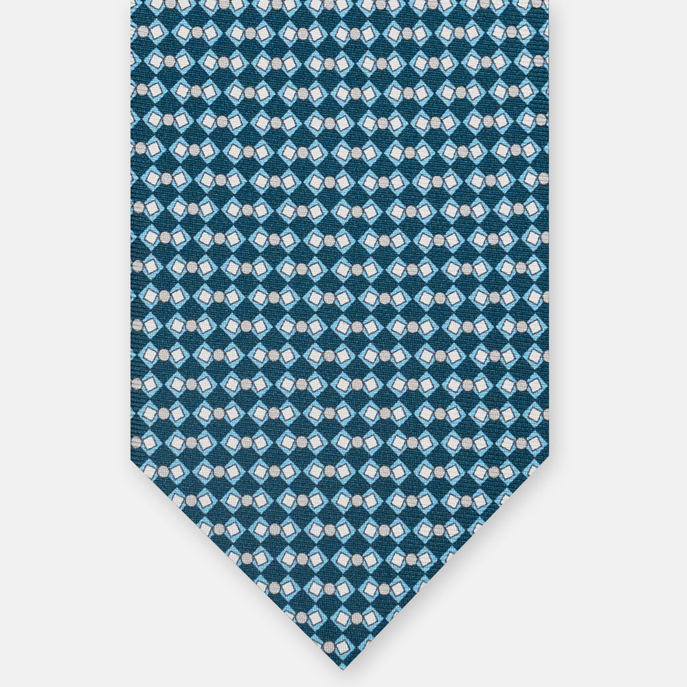 3-Fold Silk Tie, Geometric Pattern, Teal - JA058634_3 T