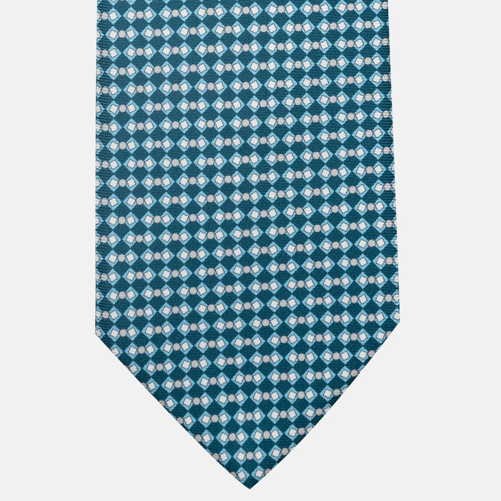 3-Fold Silk Tie, Geometric Pattern, Teal - JA058634_3