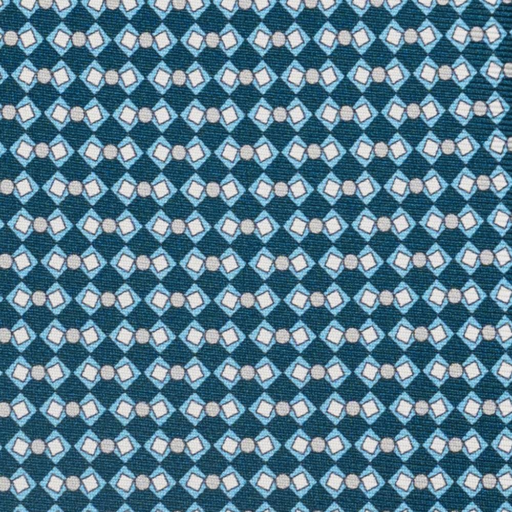 3-Fold Silk Tie, Geometric Pattern, Teal - JA058634_3 T