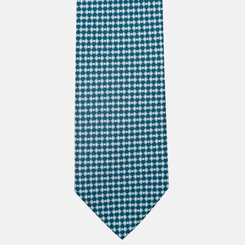 3-Fold Silk Tie, Geometric Pattern, Teal - JA058634_3