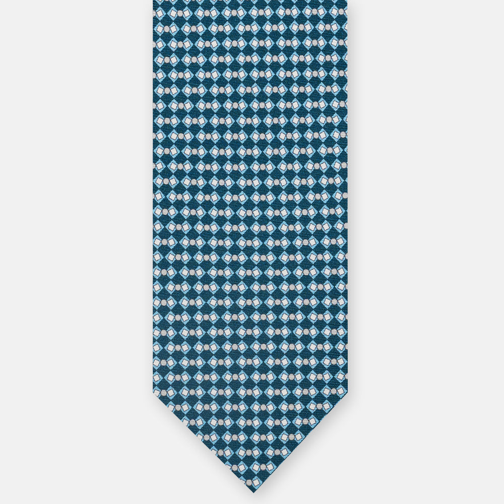 3-Fold Silk Tie, Geometric Pattern, Teal - JA058634_3 T