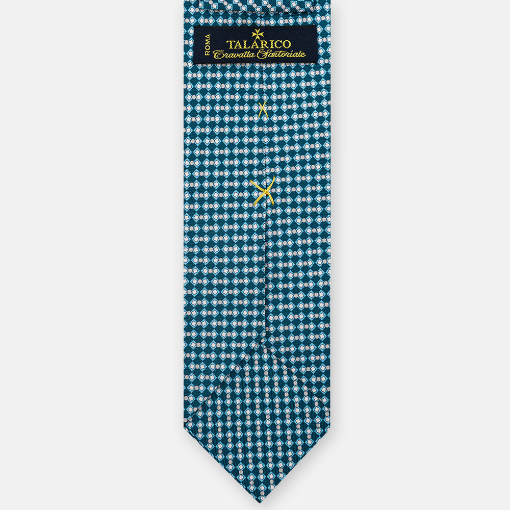 3-Fold Silk Tie, Geometric Pattern, Teal - JA058634_3 T