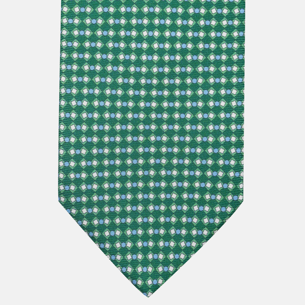 3-Fold Silk Tie, Geometric Pattern, Green - JA058634_4