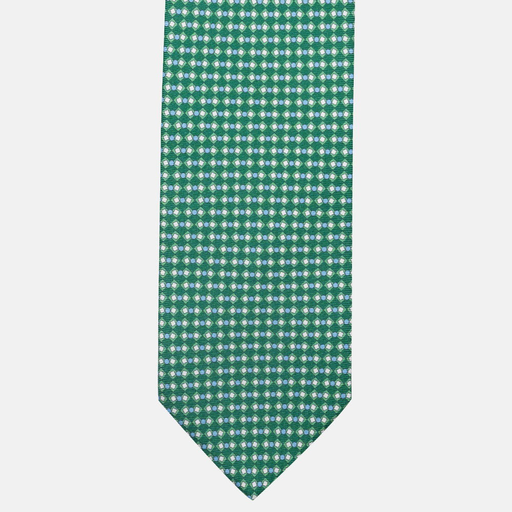 3-Fold Silk Tie, Geometric Pattern, Green - JA058634_4