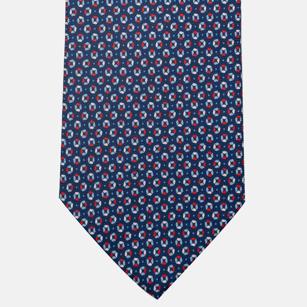 3-Fold Silk Tie, Micro Pattern, Blue and Red - JA058635_1