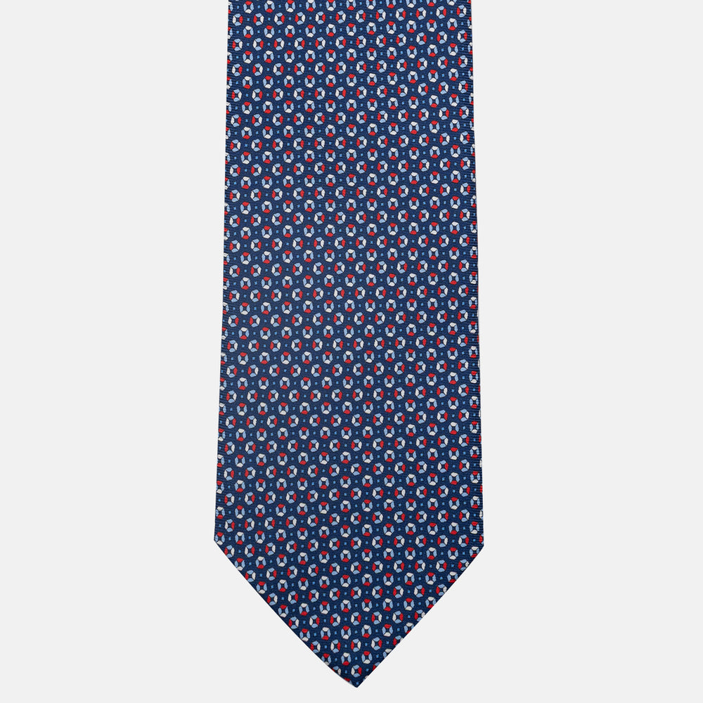 3-Fold Silk Tie, Micro Pattern, Blue and Red - JA058635_1