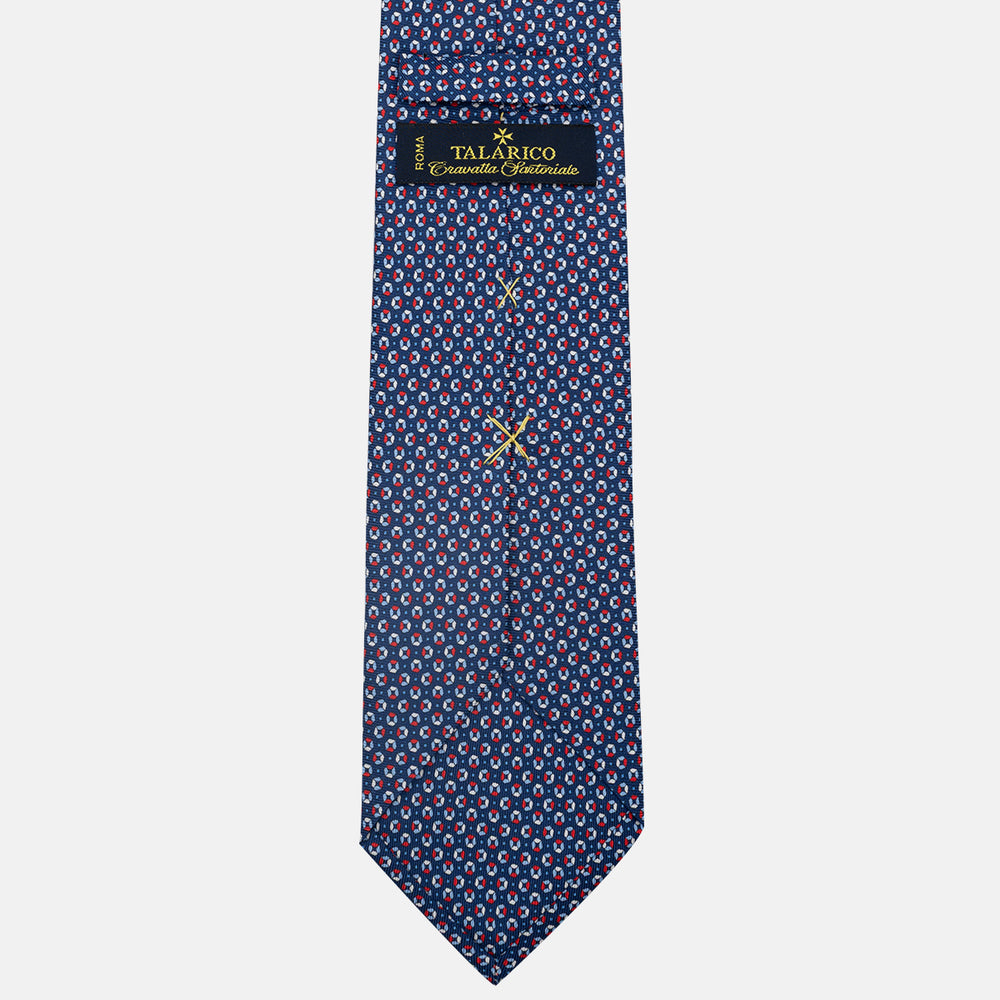 3-Fold Silk Tie, Micro Pattern, Blue and Red - JA058635_1