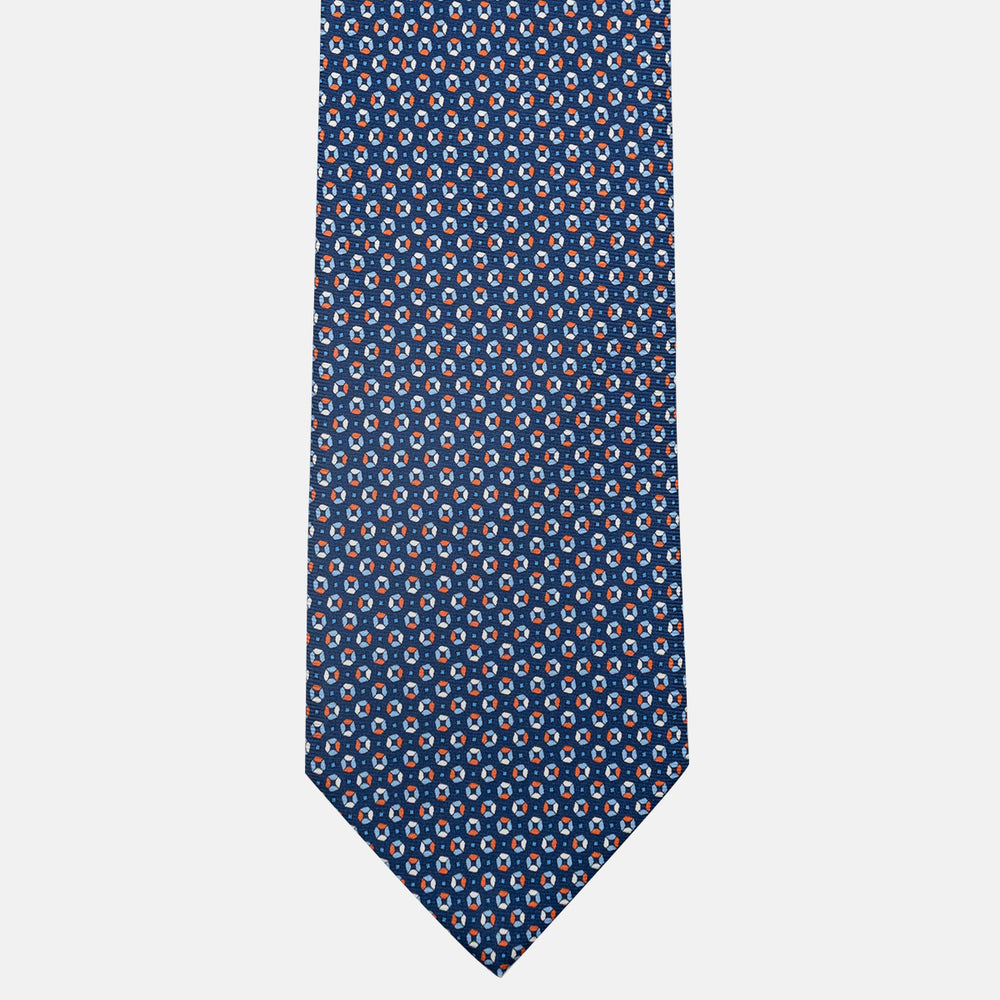 3-Fold Silk Tie, Micro Pattern, Blue Orange - JA058635_6