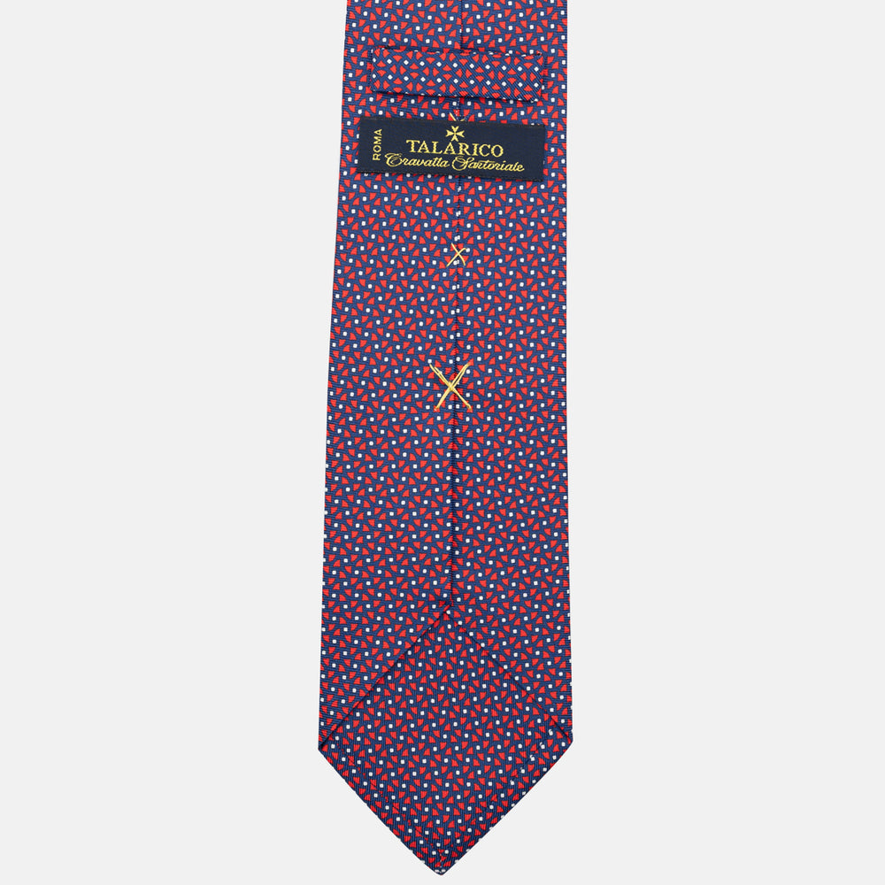 3-Fold Silk Tie, Geometric Pattern, Blue and Red - JA059571_1