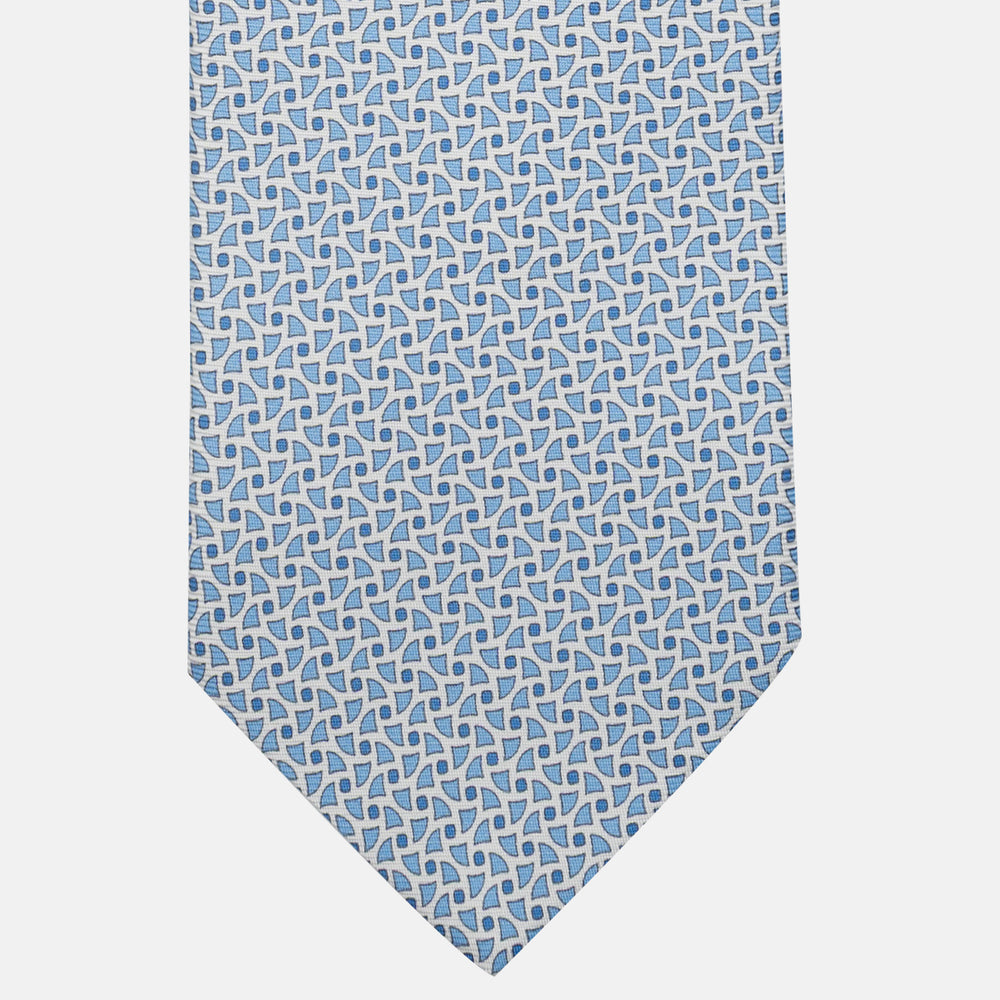 3-Fold Silk Tie, Geometric Pattern, White - JA059571_2