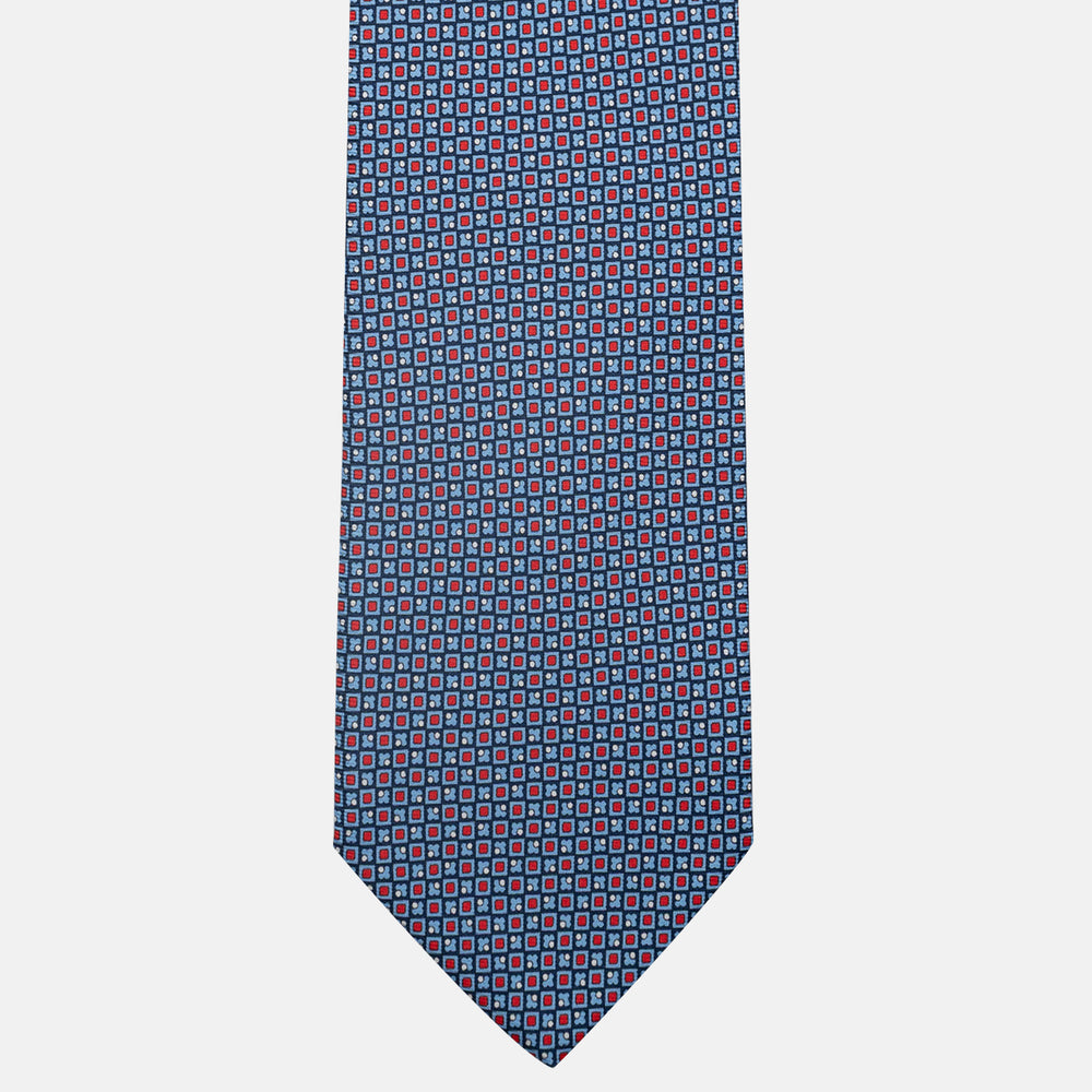 3-Fold Silk Tie, Micro Pattern, Blue and Red - JA059576_1