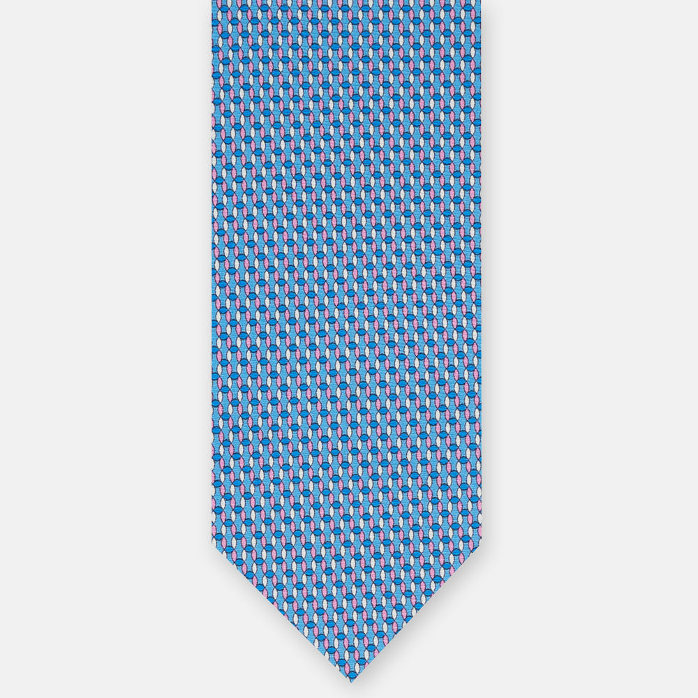 3-fold Silk Tie, Geometric Pattern, Sky Blue Pink - JA059579_2 T