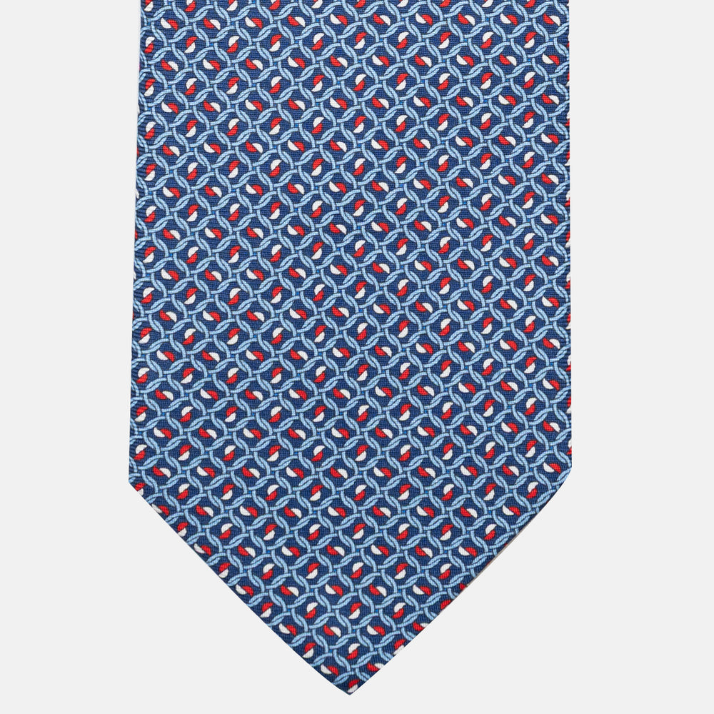 3-Fold Silk Tie, Chain Pattern, Blue and Red - JA059624_1